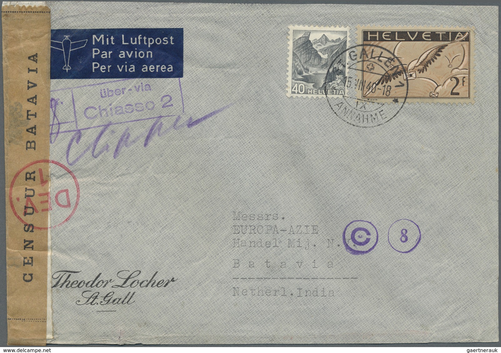 Br Schweiz - Besonderheiten: 1940. Air Mail Envelope Addressed To Batavia, Java, Netherlands Lndies Bea - Autres & Non Classés