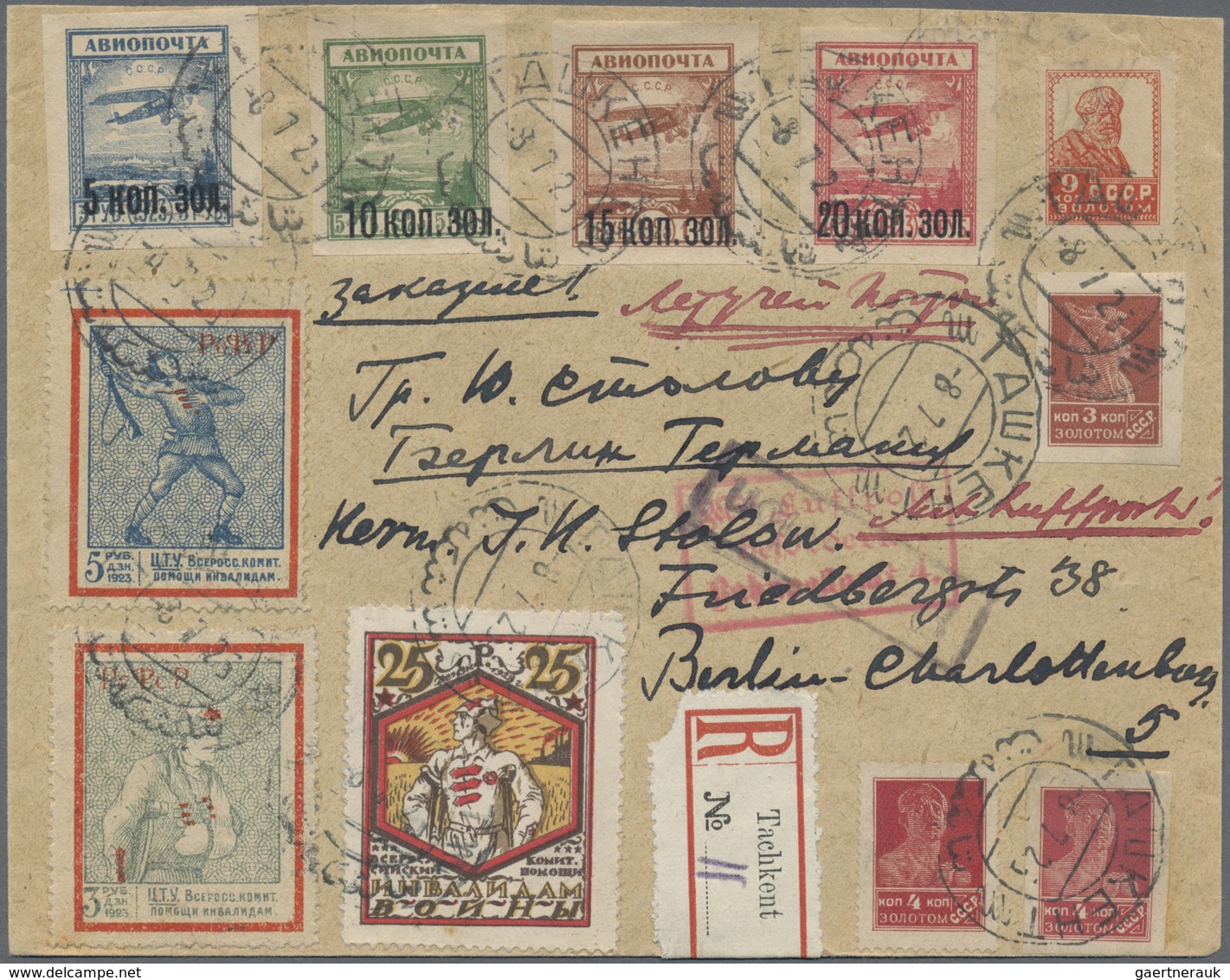 Br Sowjetunion: 1925, Registered Air Mail Letter With Interesting Mixed Franking From Tashkent/Usbekist - Brieven En Documenten