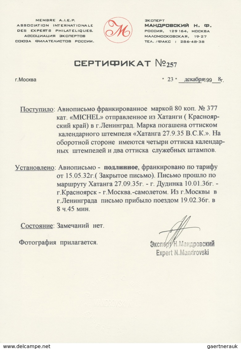 Br Sowjetunion: 1935 (27.09), LUFTPOST Von X A T A N G A B. Wegen Fehlender R-Zettel Handschriftlich Re - Brieven En Documenten
