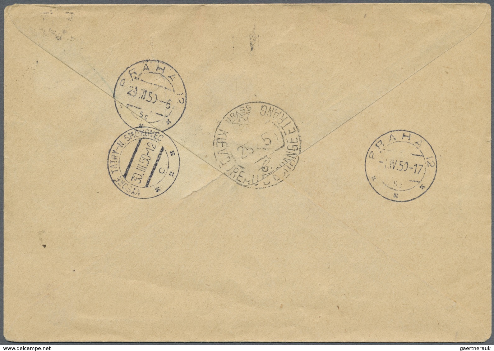 Br Sowjetunion: 1949, 50 K Redbrown On Yellow And 2 R Red On Blue Mixed Franking On Registered Cover Fr - Lettres & Documents