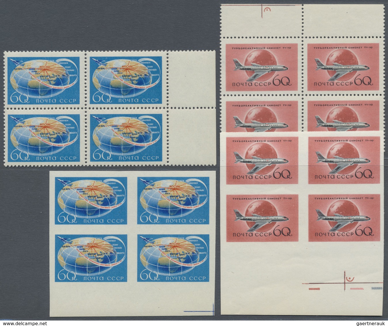 ** Sowjetunion: 1958/1959, "airplanes" Three Issues With 7 Stamps Perforated And Imperforated Each In B - Lettres & Documents