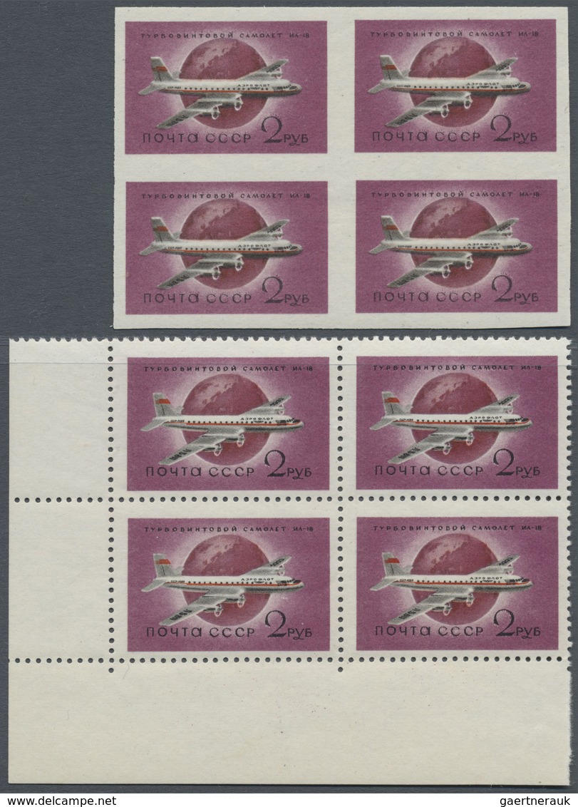 ** Sowjetunion: 1958/1959, "airplanes" three issues with 7 stamps perforated and imperforated each in b