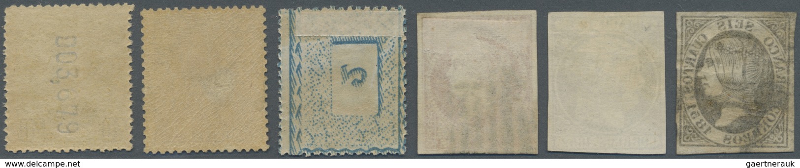 O/* Spanien: 1851-1901: Group Of Six Stamps Including 1852 12c. Lilac Used, 1875 'King Alfons XII.' 4p. - Oblitérés