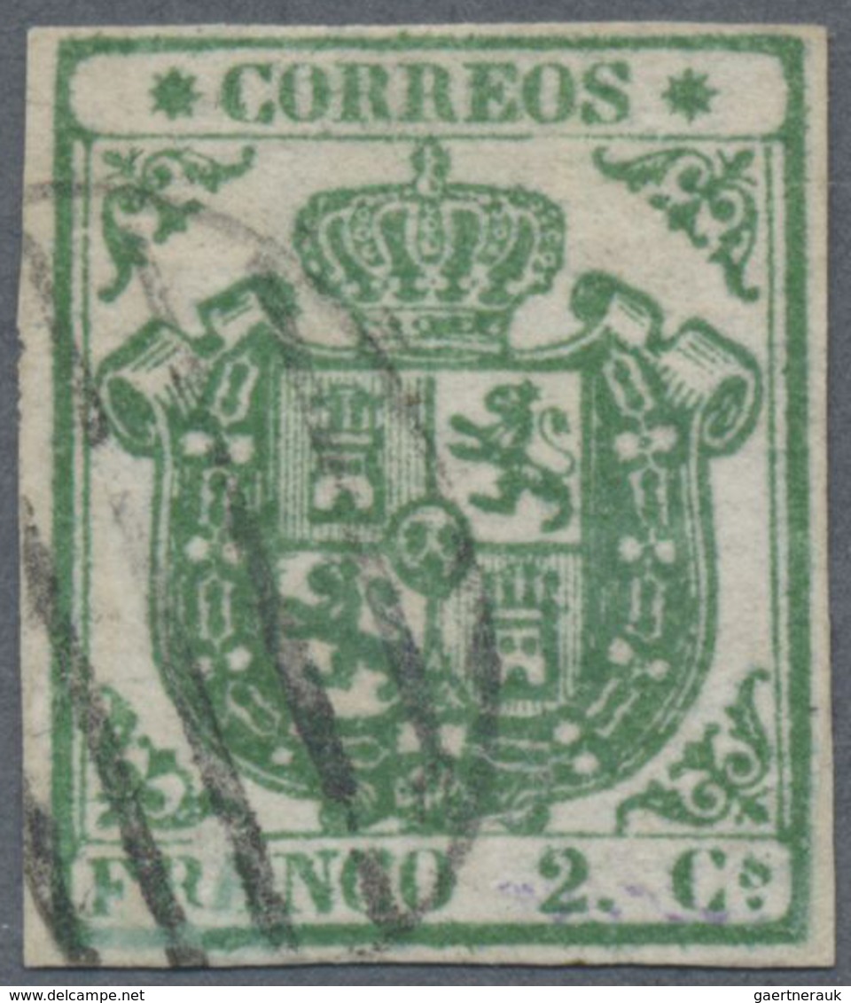 O Spanien: 1854, 2c. Green, Fresh Colour, Full Margins, Neatly Cancelled, Signed Richter. - Gebruikt