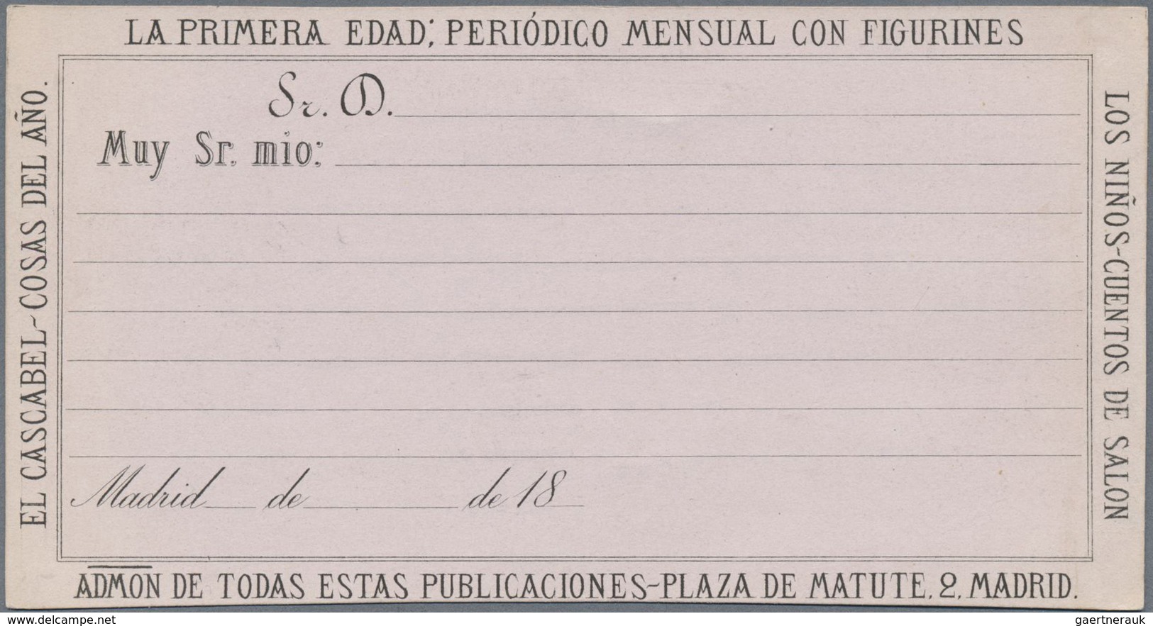 Br/GA Spanien: 1873, 2 Private, Extensively Preprinted And Illustrated Postcard Forms "CUENTOS DE SALON Po - Oblitérés