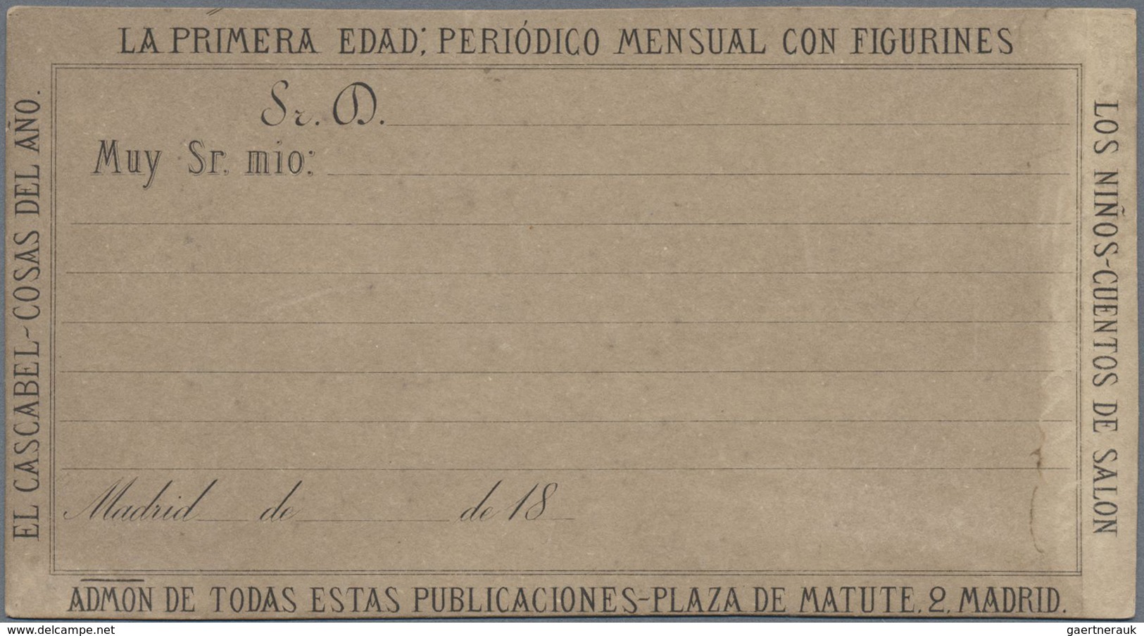 Br/GA Spanien: 1873, 2 Private, Extensively Preprinted And Illustrated Postcard Forms "CUENTOS DE SALON Po - Oblitérés