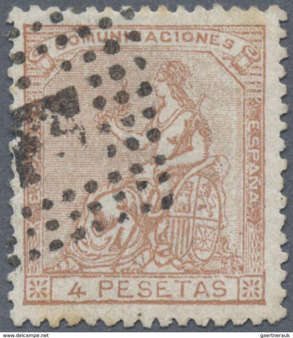 O Spanien: 1873, 4pts. Brown, Fresh Colour, Well Perforated, Neatly Cancelled, Slight Toning, Certific - Gebruikt