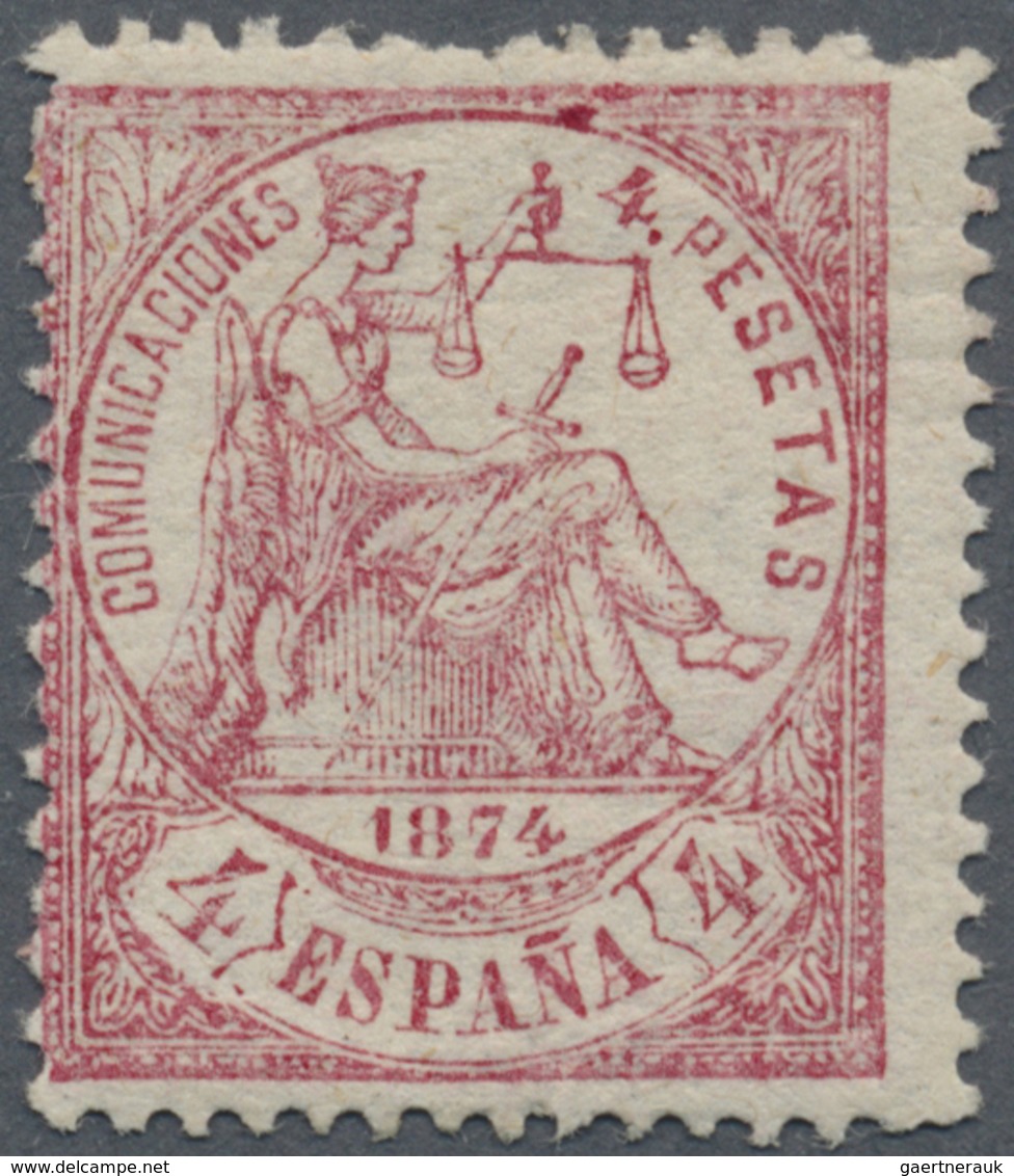 * Spanien: 1874, Allegorie 4pta. Rose, Mint Hinged With Some Uneven Perf. On Top, Scarce Stamp With Ol - Oblitérés