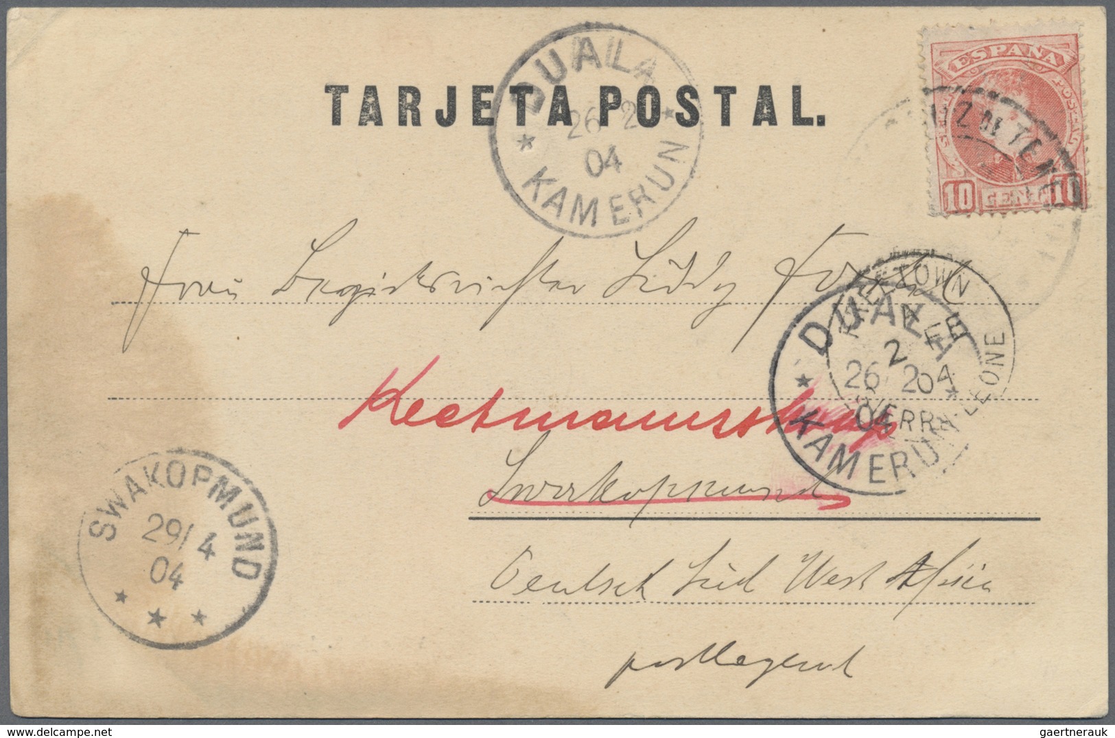 Br Spanien: 1904. Picture Post Card (stains) Written From Tenerife Addressed To German West Africa Bear - Gebruikt