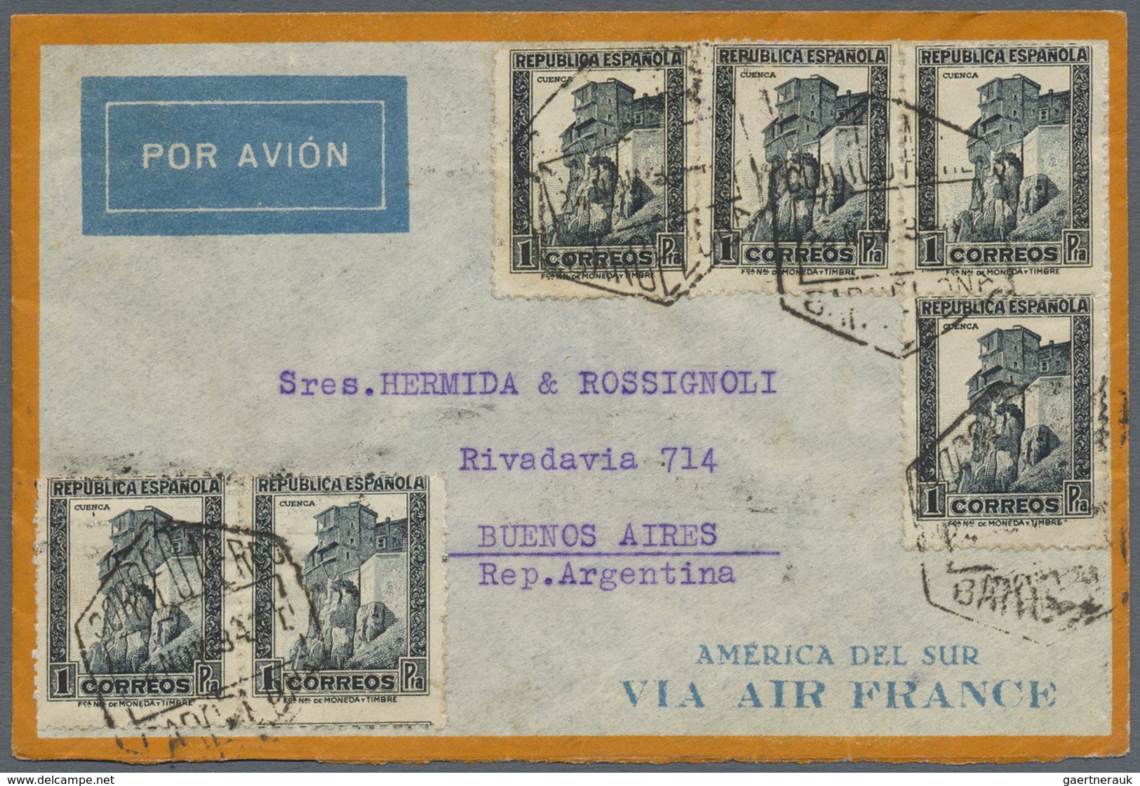 Br Spanien: 1934 "TRANSPORTADA TOTALMENTE/POR AVION" Special Cachet In Black On Airmail Cover From Barc - Oblitérés