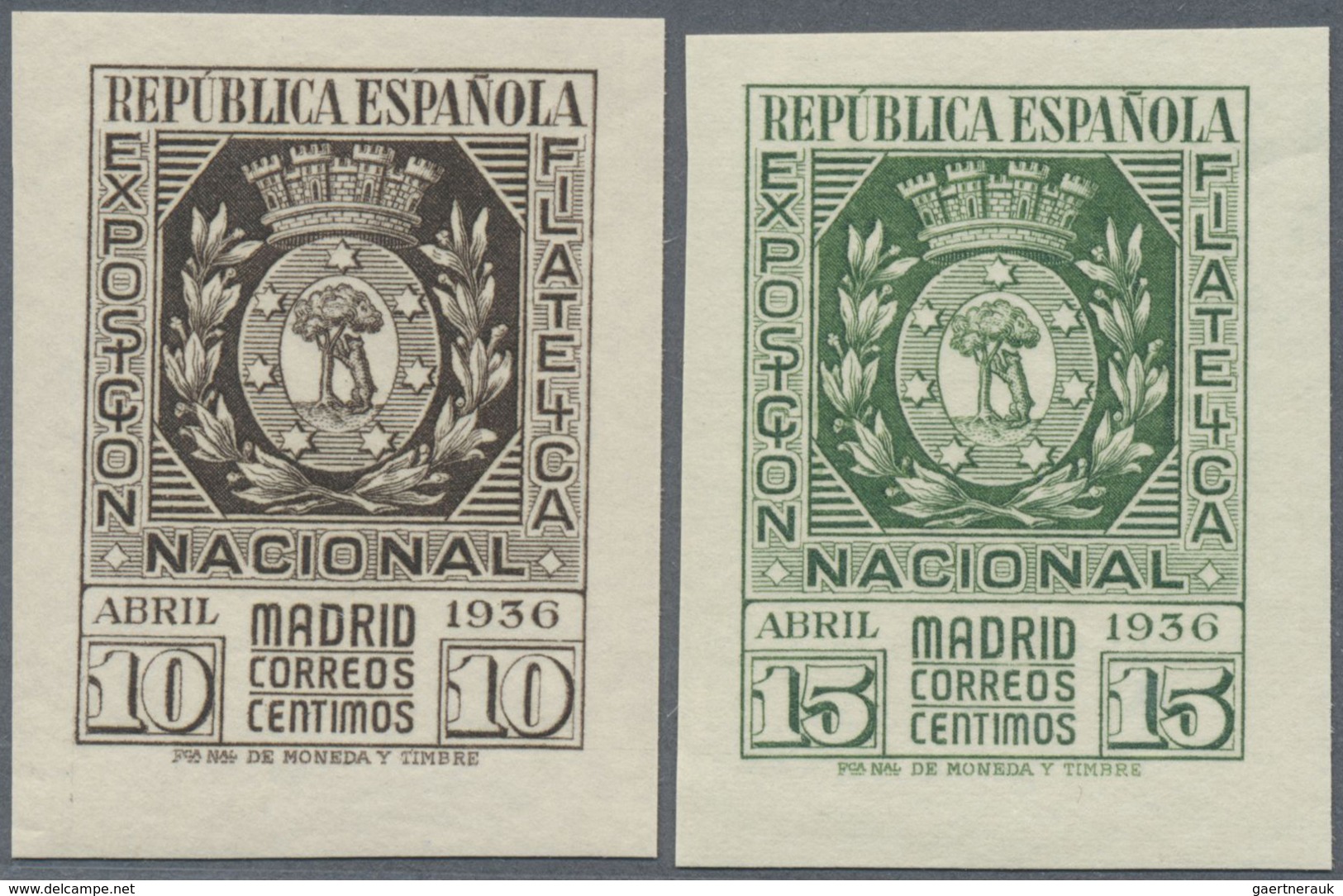 ** Spanien: 1936, Philatelic Exhibition, 10c. Brownish Black And 15c. Green, Unmounted Mint. Only 20.00 - Gebruikt
