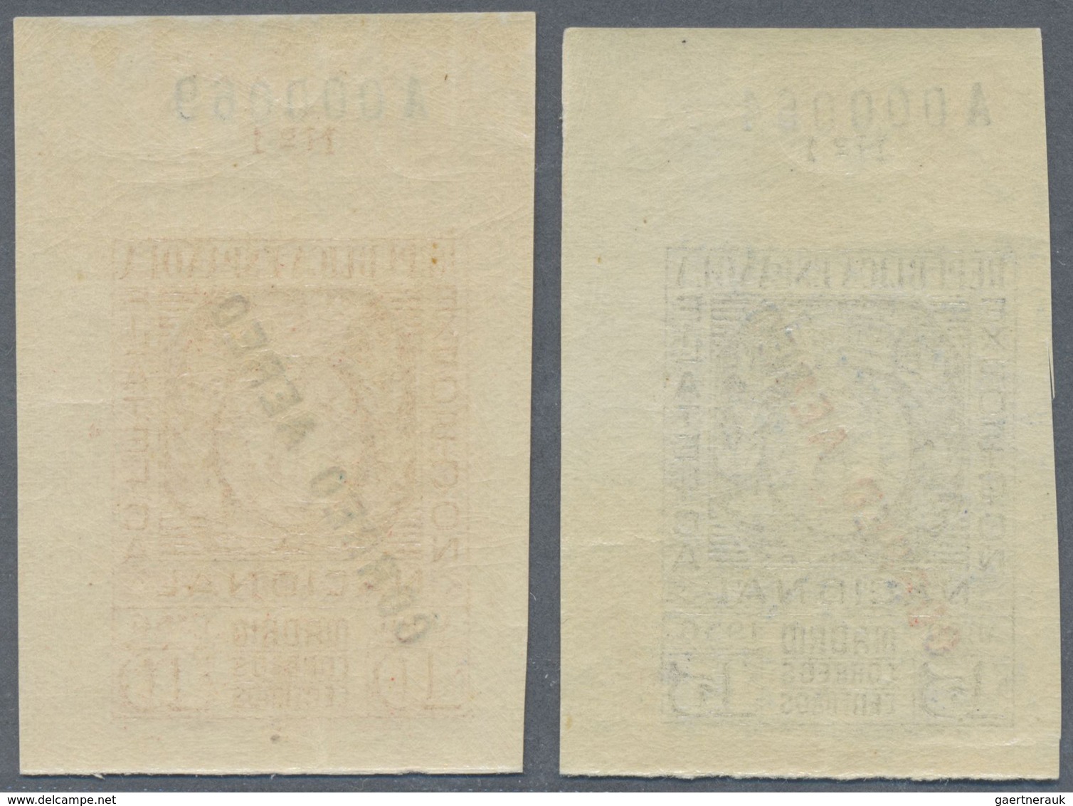 ** Spanien: 1936, Philatelic Exhibition Airmails, 10c. Red And 15c. Blue, Top Marginal Copies With Shee - Oblitérés