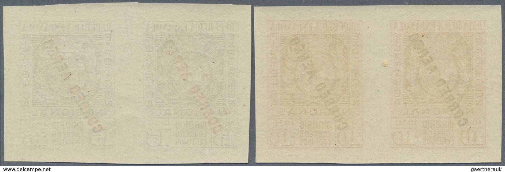 ** Spanien: 1936, Philatelic Exhibition Airmails, 10c. Red And 15c. Blue, Horiz. Pairs, Unmounted Mint. - Oblitérés