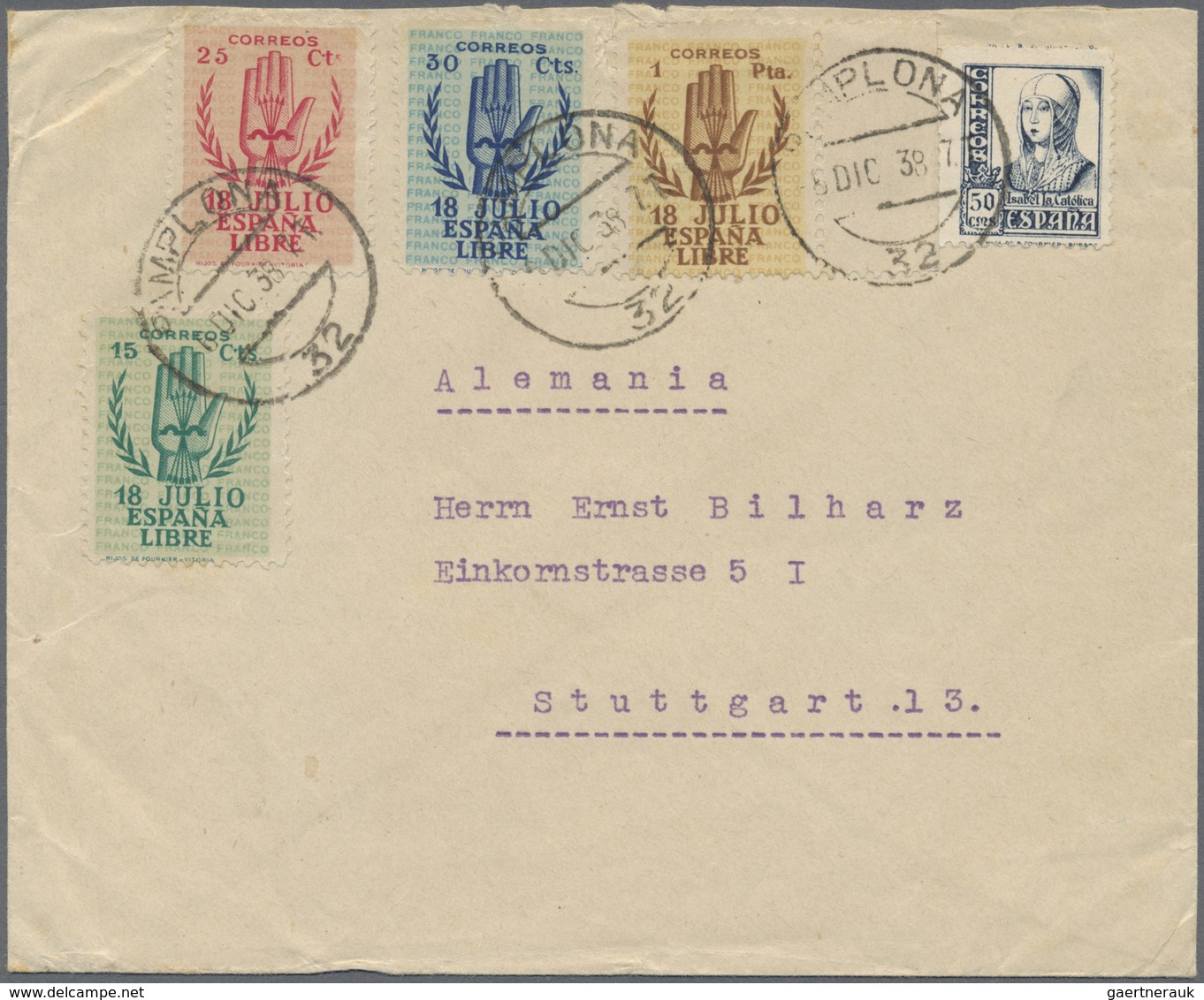 Br Spanien: 1938, Complete Issue "18 JULIO ESPANA LIBRE" With Additional Franking On Envelope From PAMP - Oblitérés