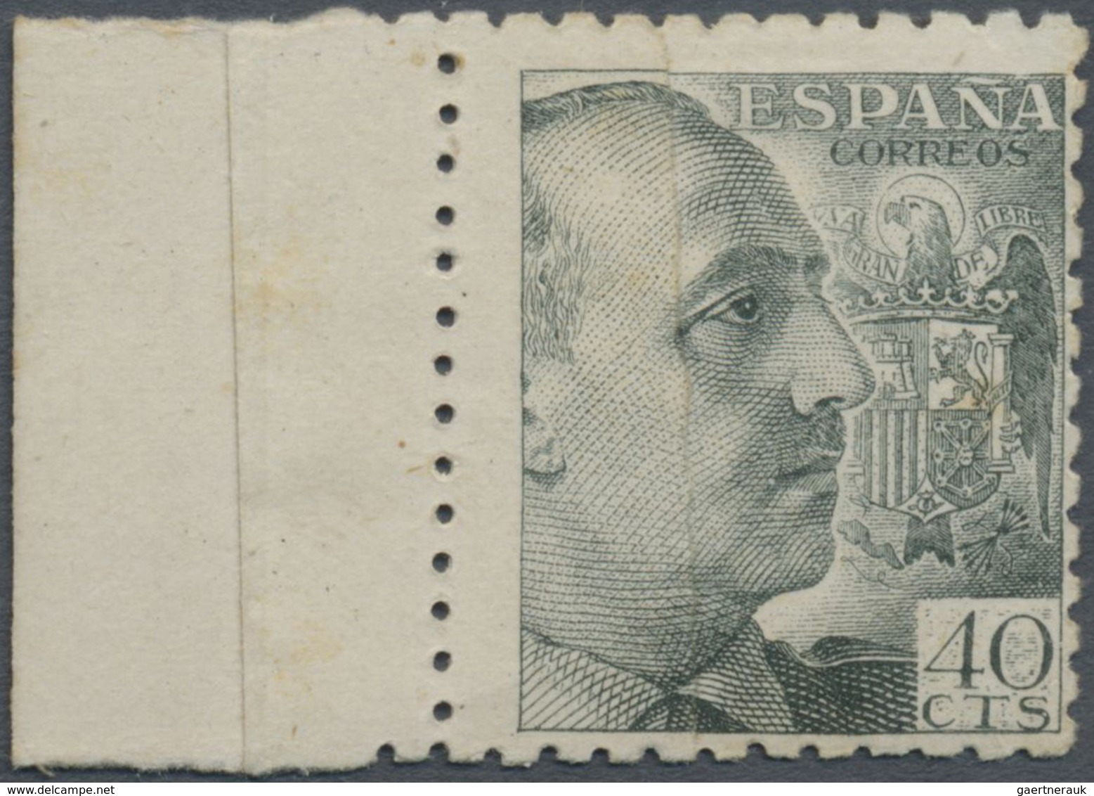 * Spanien: 1939, General Franco 40 C. With Sheet Margin At Left And Vertical Glued Paper Web, Unused, - Oblitérés