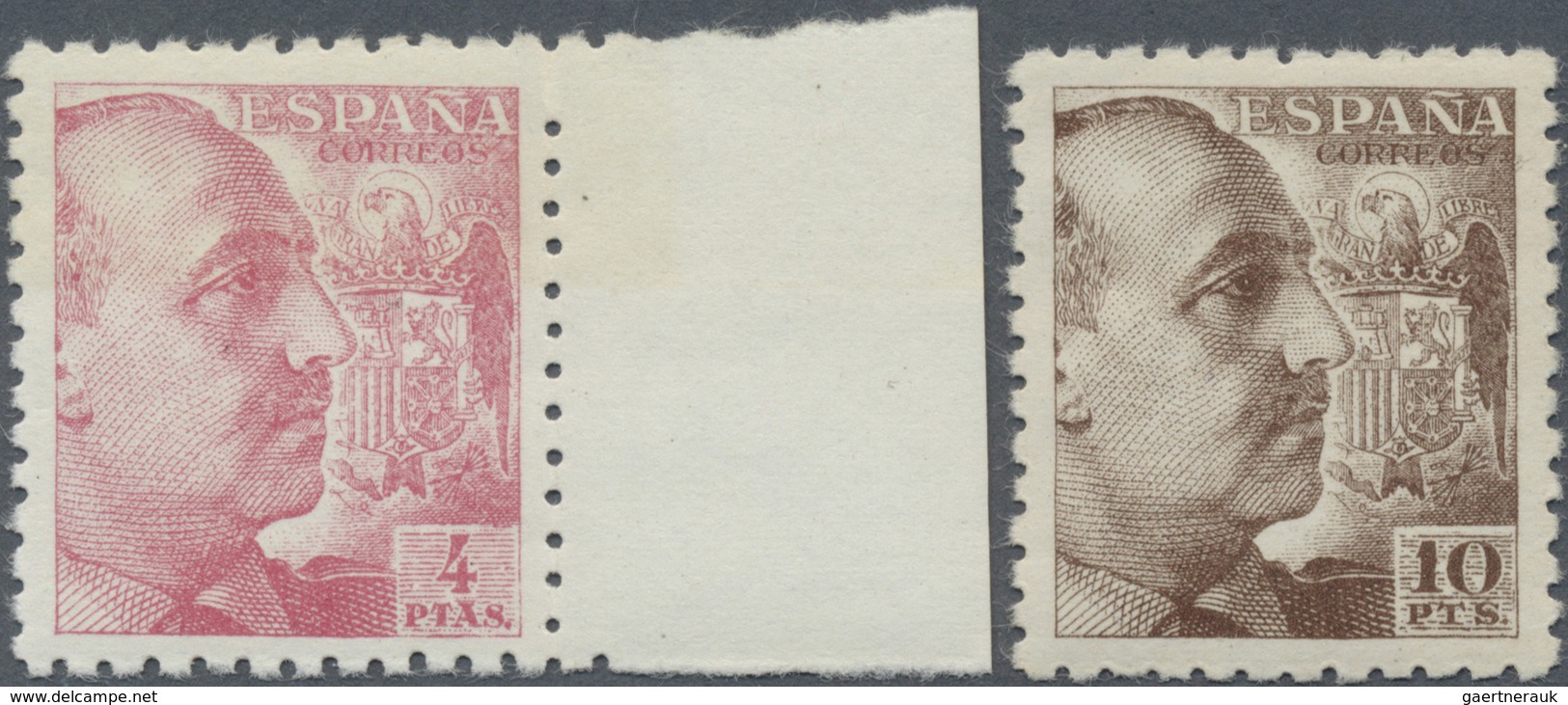 ** Spanien: 1940, General Franco 4 PTAS Pink And 10 PTS Red-brown, Perforated 9 3/4: 10 1/4, Faultlessl - Oblitérés