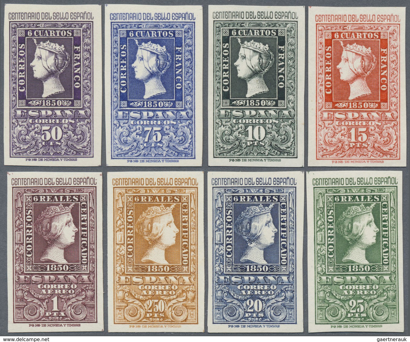 ** Spanien: 1950, Centenary Of Spanish Stamps, Complete Set Of Eight Values, Unmounted Mint, Certificat - Oblitérés