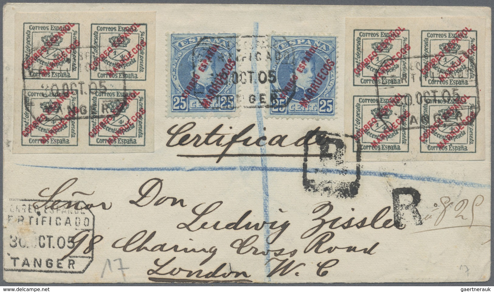 Br/ Spanische Post In Marokko: 1905, Small Entire Sent Registered From TANGER Via Madrid To London. Inte - Maroc Espagnol