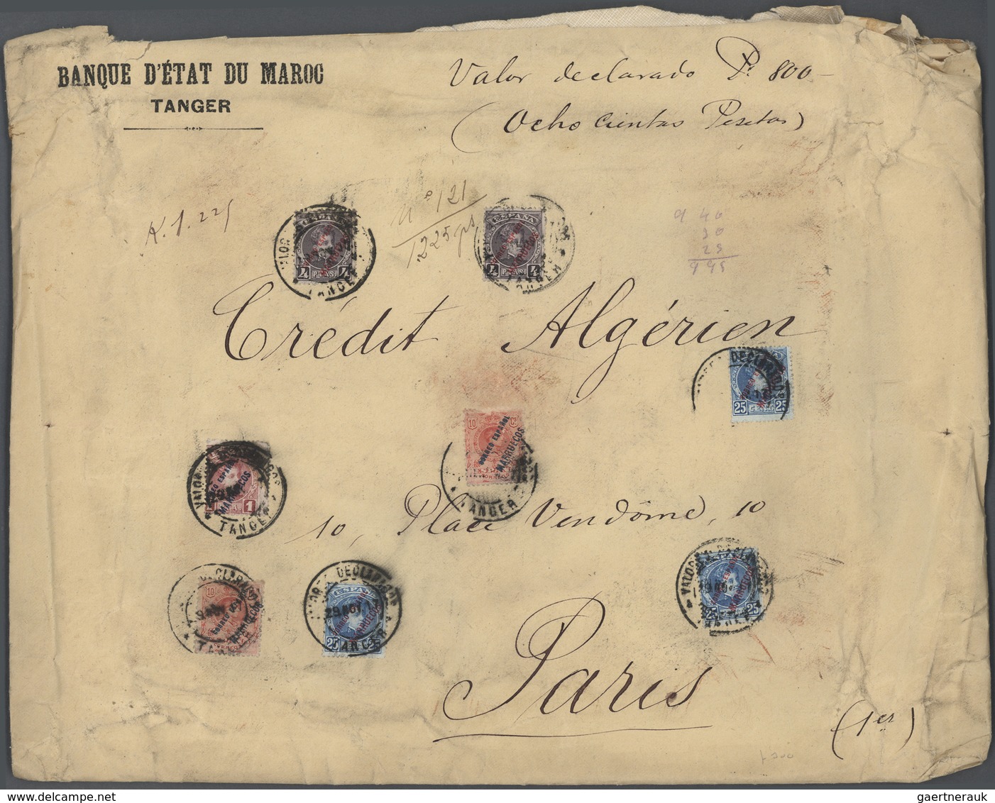 Br Spanische Post In Marokko: 1917, 2 X 10 C Red, 3 X 25 C Blue, 1 Pta Lilac And 2 X 4 Pta Violet, Mixe - Maroc Espagnol