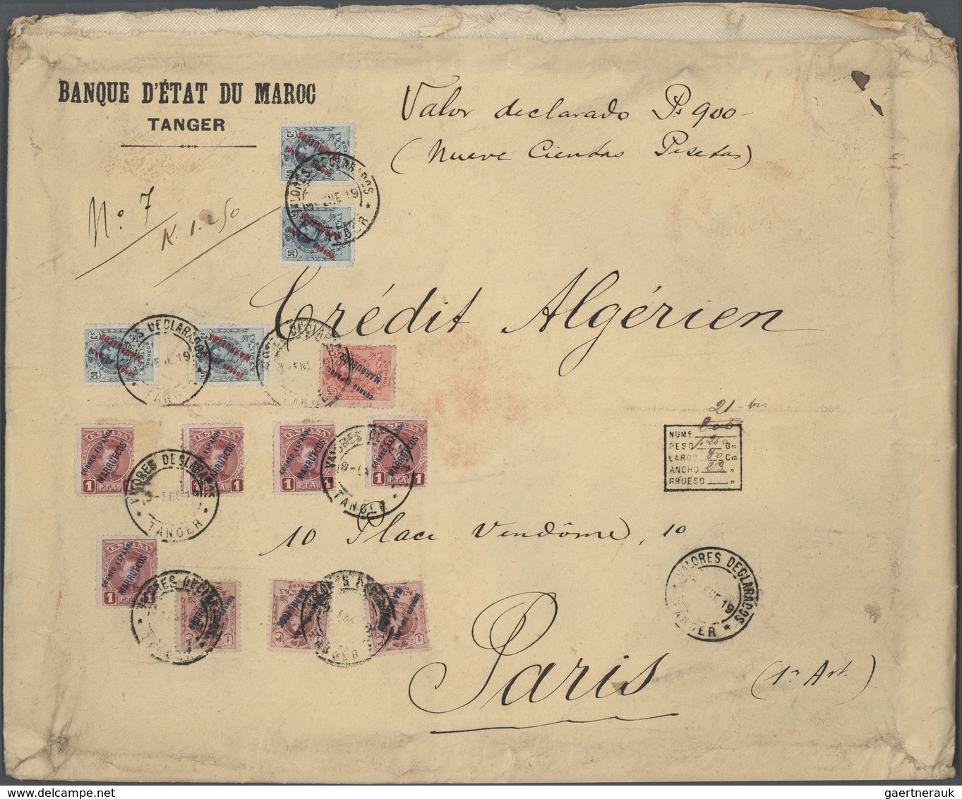 Br Spanische Post In Marokko: 1919, 10 C Red, 4 X 50 C Grey-blue, 3 X 1 Pta Rose-red And 5 X 1 Pta Lila - Maroc Espagnol