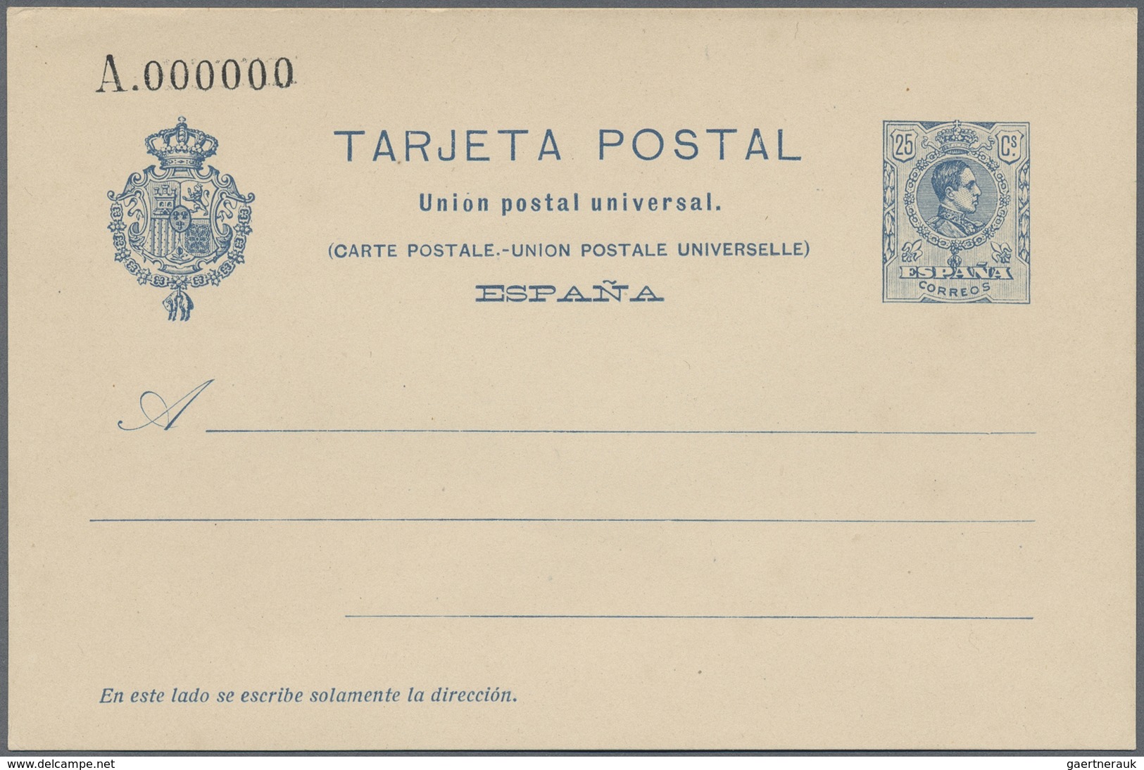GA Spanien - Ganzsachen: 1922. Single Card 25c And Double Card 25c+25c Blue King Alfonso Each As Sample - 1850-1931