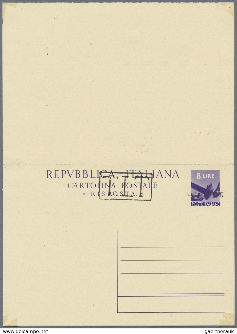 GA Triest - Zone A - Ganzsachen: 1948: 8 L + 8 L Violett Double Postatal Stationery Card With Manual Ov - Marcophilie