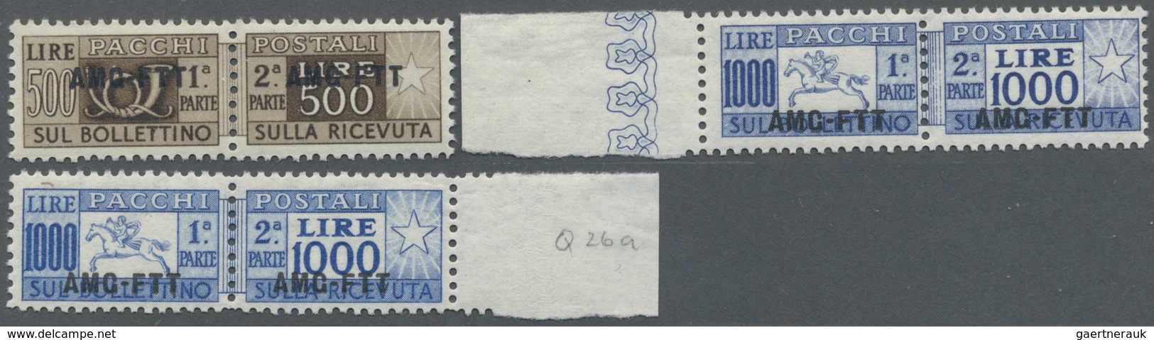 ** Triest - Zone A - Paketmarken: 1949/1954, 1l. To 1000l., Set Of 15 Stamps (incl. 1000l. In Both Perf - Postal And Consigned Parcels