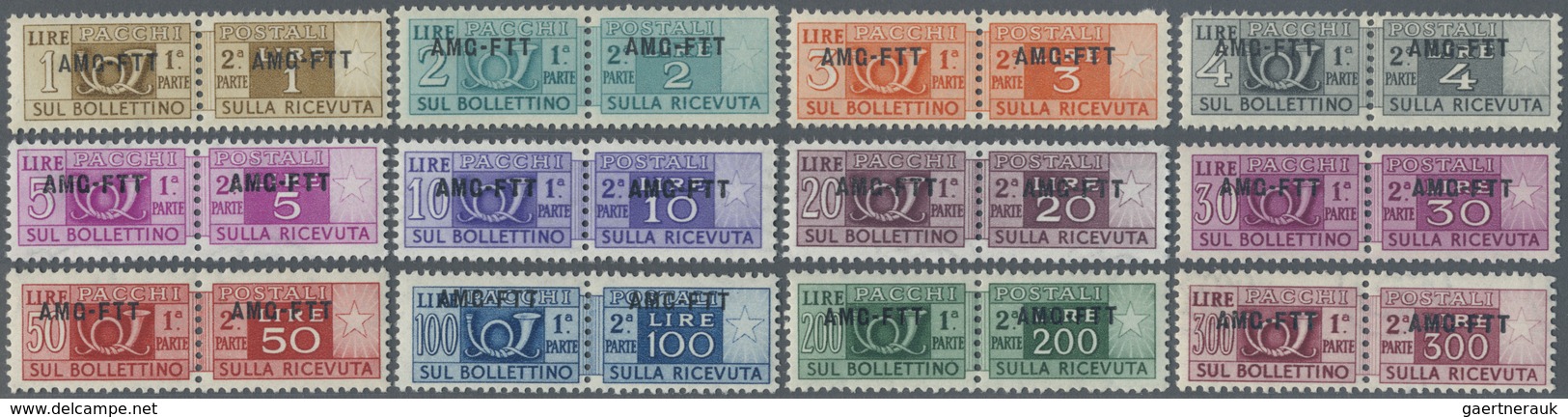 ** Triest - Zone A - Paketmarken: 1949/1954, 1l. To 1000l., Set Of 15 Stamps (incl. 1000l. In Both Perf - Colis Postaux/concession