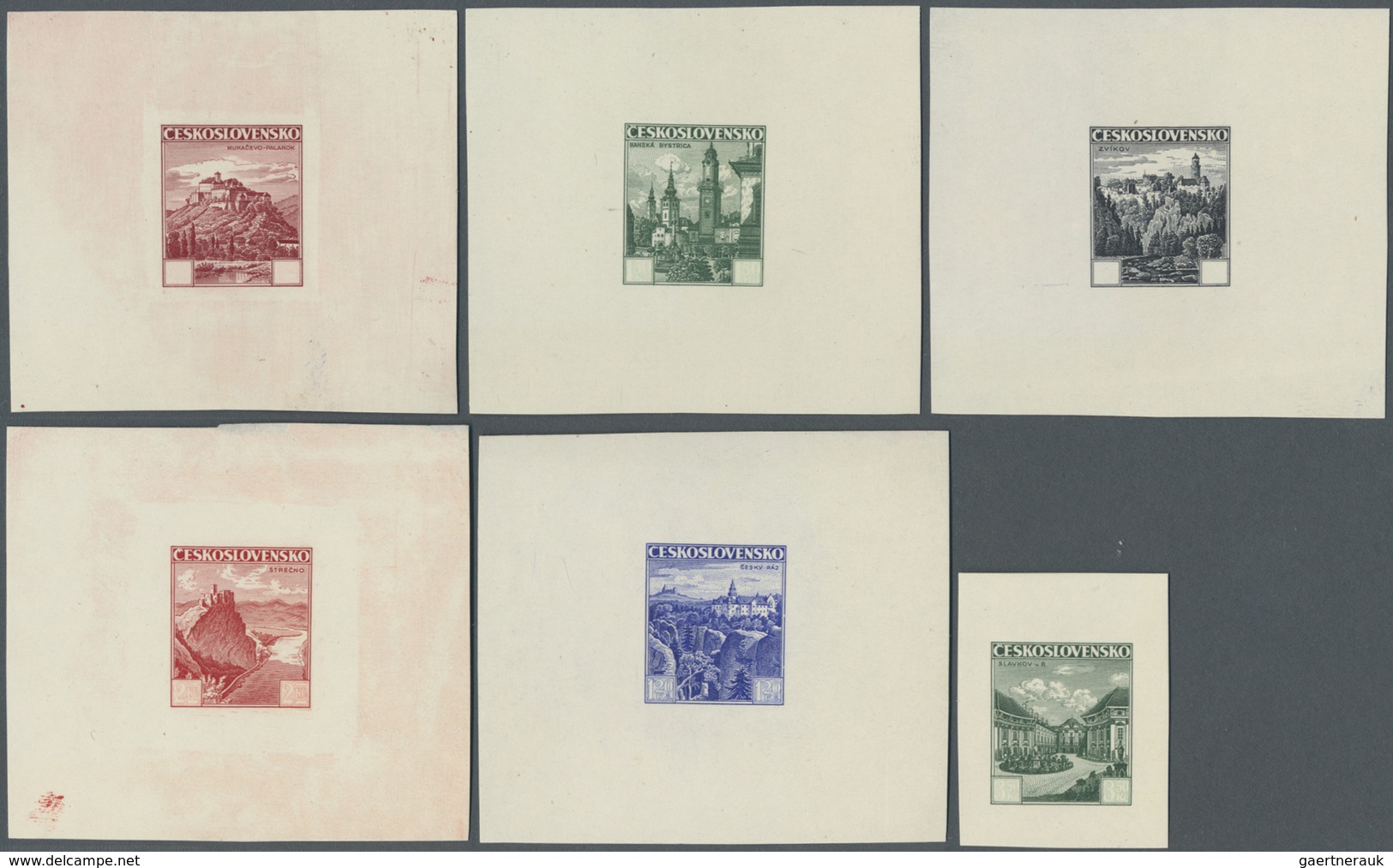 (*) Tschechoslowakei: 1936/1937. Lot Of 10 Epreuves D'artiste For The Complete Definitives Landscapes Se - Lettres & Documents