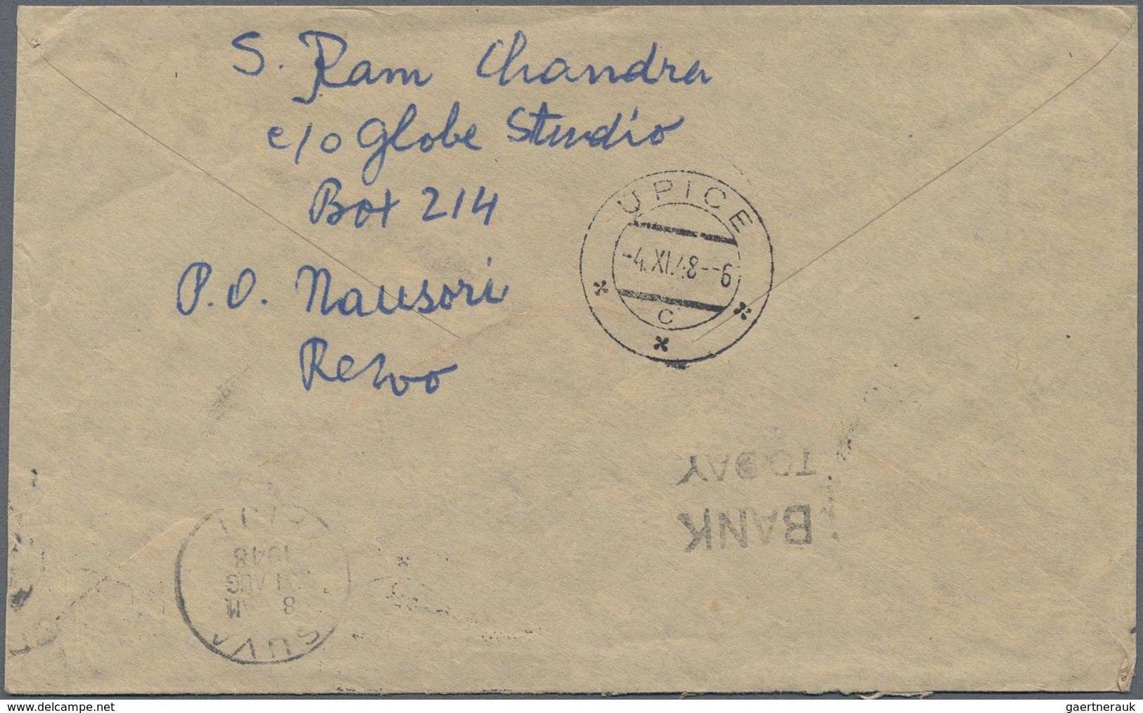 Br Tschechoslowakei - Portomarken: 1948. Envelope Addressed To Czechoslovakia Bearing Fiji SG 2S6, 2½d - Timbres-taxe