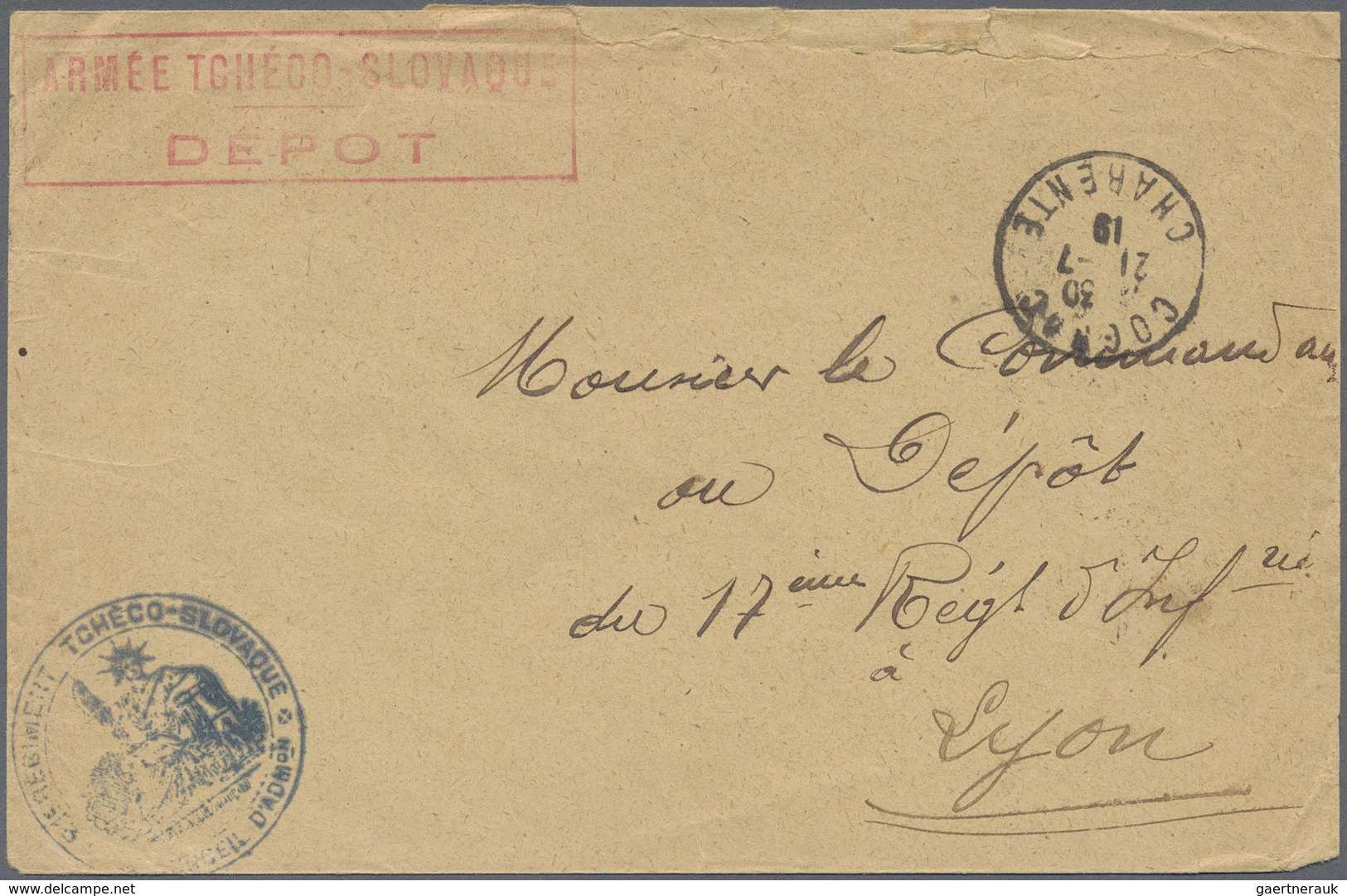 Br Tschechoslowakei - Besonderheiten: 1919. Stampless Envelope Addressed To Lyon Cancelled By Cognac/Ch - Autres & Non Classés