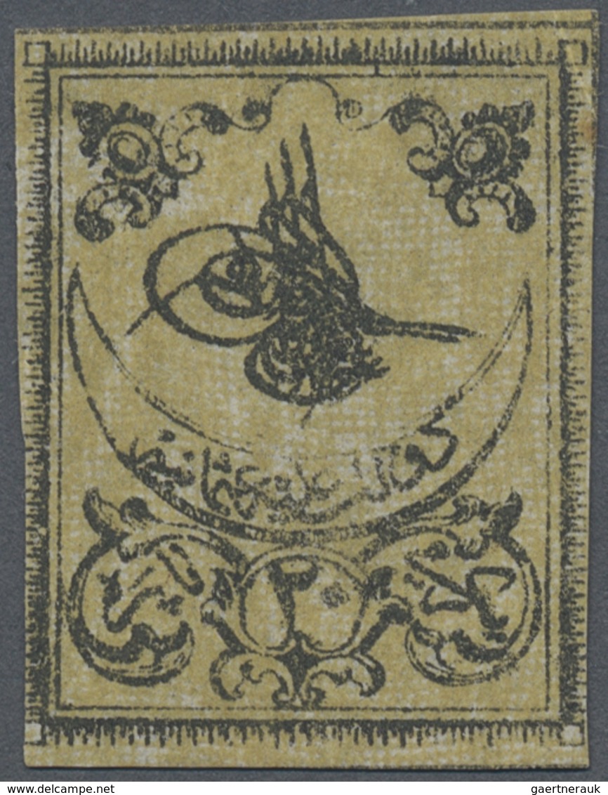 (*) Türkei: 1862, 20 Para Black On Yellow, Proof With Smached Background, Tiny Closed At Left Otherwise - Lettres & Documents