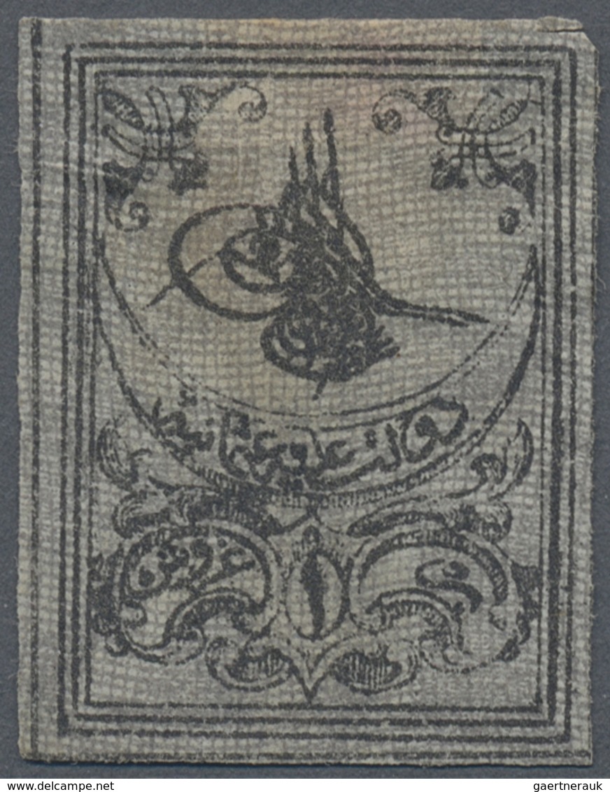 (*) Türkei: 1862, 1pi Black On Grey With Dividing Lines, Proof With Smached Background, Full Margins, Ti - Brieven En Documenten