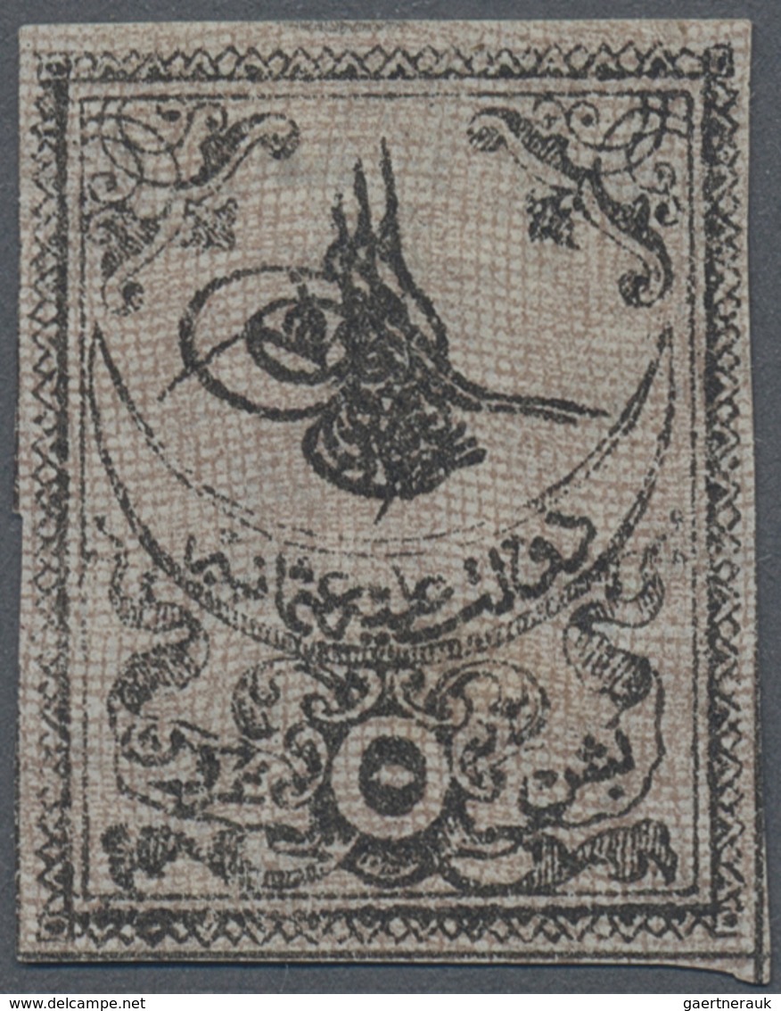 (*) Türkei: 1862, 5pi Black On Rose With Dividing Lines, Proof With Smached Background, Full Margins, Ti - Brieven En Documenten