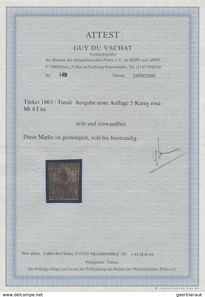 O Türkei: 1863, Two 2 Pia Blue And Two 5 Pia. Rose 1st Printing Used Stamps Showing Different Shades, - Lettres & Documents