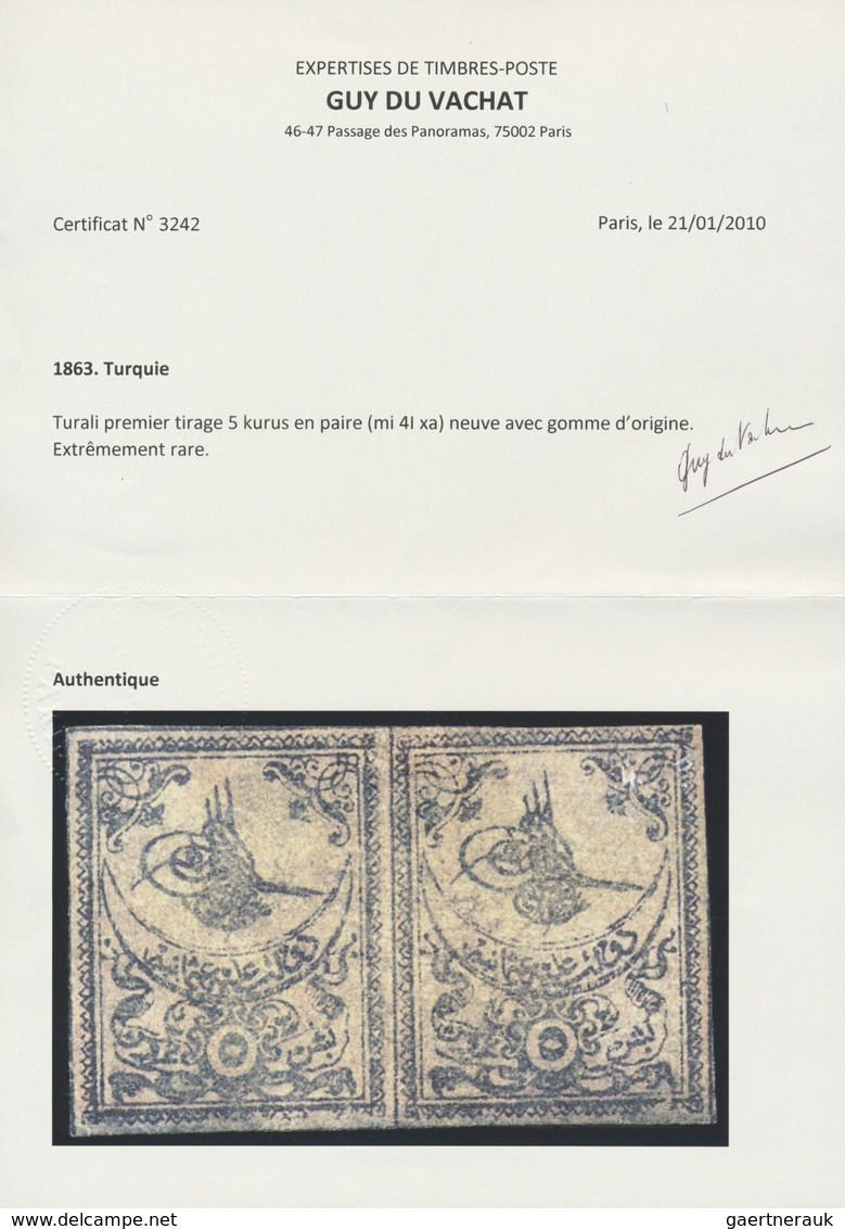 * Türkei: 1863, TUGRALI First Print 5 Pia. Rose Horizontal Pair Mint With New Gum, Light Border At Bot - Brieven En Documenten