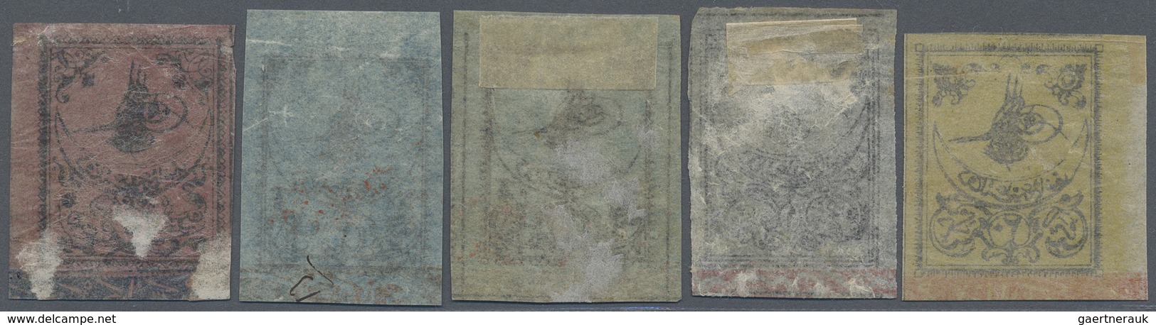* Türkei: 1863, 20 Para Yellow, 1 Pia. Grey, Two 2 Pia Blue (different Shades) And 5 Pia. Rose All Sec - Lettres & Documents