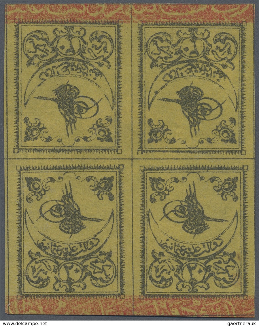 * Türkei: 1863, 20 Pa. Black On Yellow Thin Paper, Mint Block Of Four Head To Head Tete-beche. Extreme - Brieven En Documenten