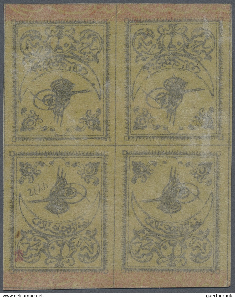 * Türkei: 1863, 20 Pa. Black On Yellow Thin Paper, Mint Block Of Four Head To Head Tete-beche. Extreme - Brieven En Documenten