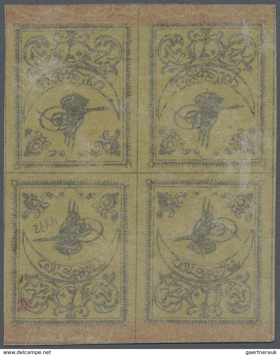 * Türkei: 1863, 20 Pa. Black On Yellow Thin Paper, Mint Block Of Four Head To Head Tete-beche. Extreme - Lettres & Documents