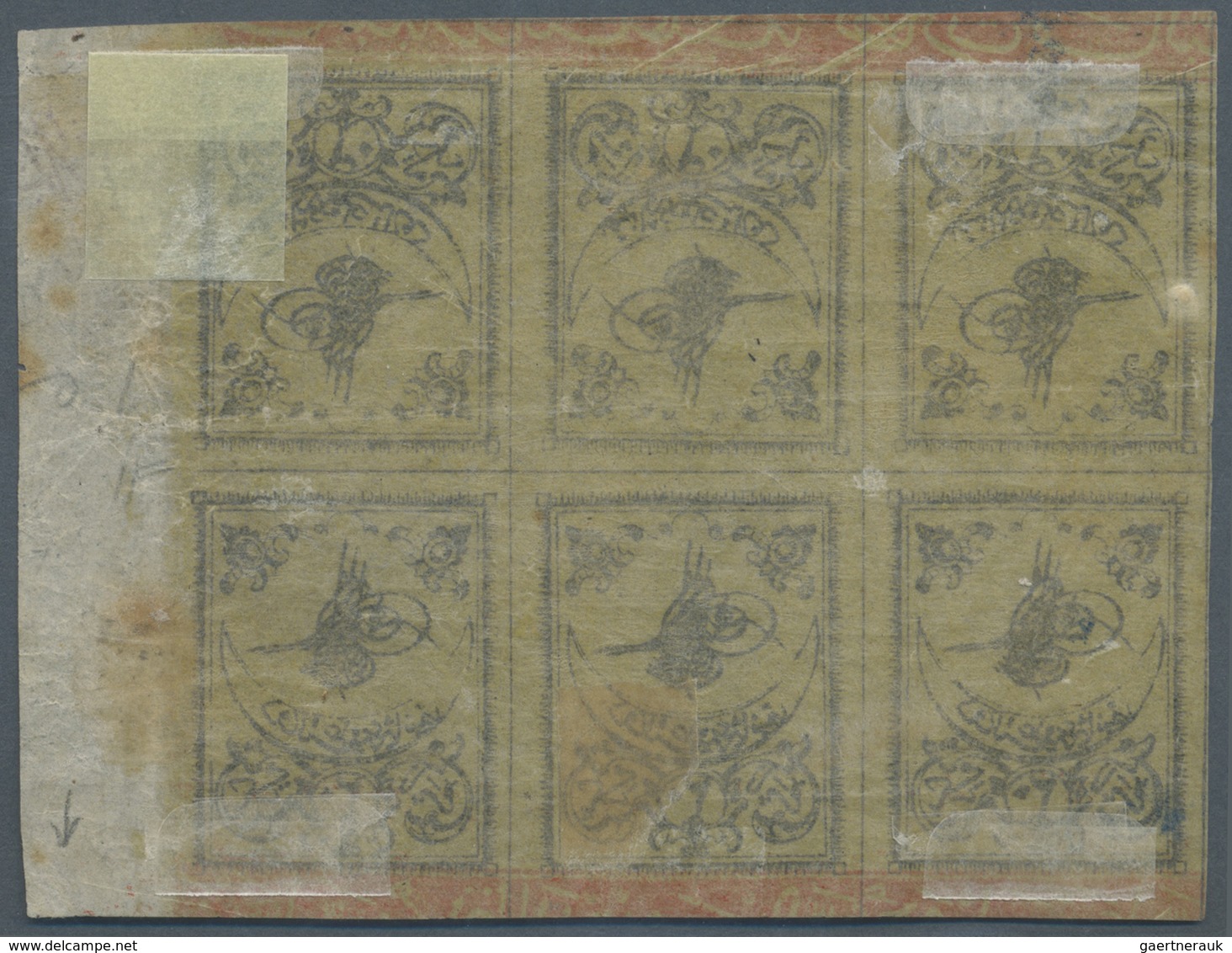 * Türkei: 1863, TUGRALI 20 Pa. Black On Yellow Thin Paper, Marvellous Mint Right Margin Block Of Six S - Brieven En Documenten