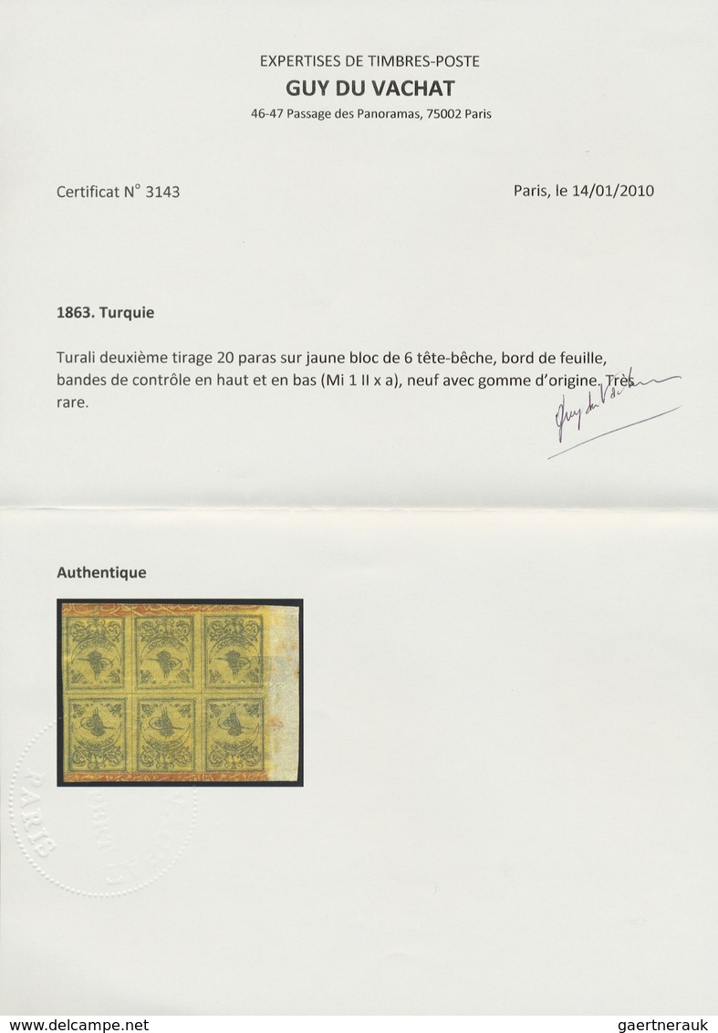 * Türkei: 1863, TUGRALI 20 Pa. Black On Yellow Thin Paper, Marvellous Mint Right Margin Block Of Six S - Covers & Documents