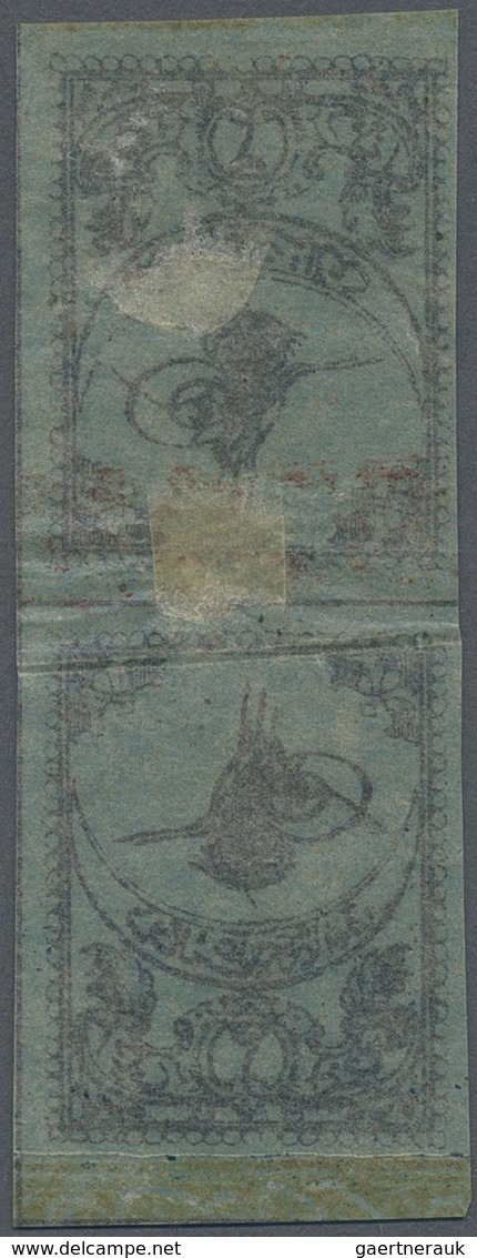 * Türkei: 1863, 2 Pia. Blue Tete-beche Pair With Green Fancy Border, Second Print On Thin Paper, Mint - Brieven En Documenten