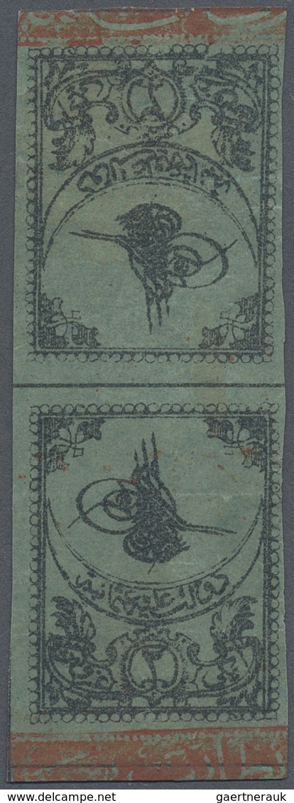 * Türkei: 1863, 2 Pia. Blue Tete-beche Pair With Red Border, Second Print On Thin Paper, Mint Hinged W - Brieven En Documenten