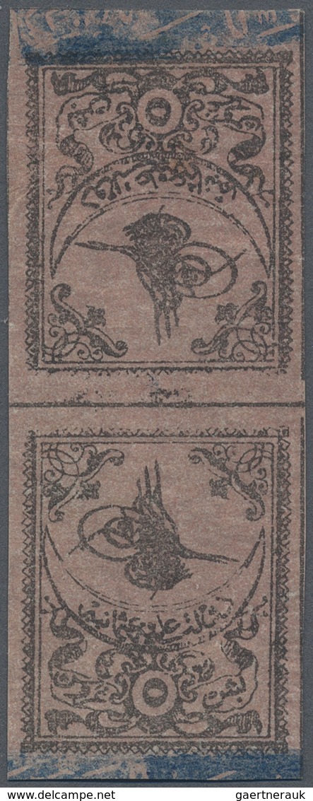 (*) Türkei: 1863, 5 Pia. Rose Tete-beche Pair With Blue Border, Second Print On Thin Paper, Mint No Gum, - Lettres & Documents