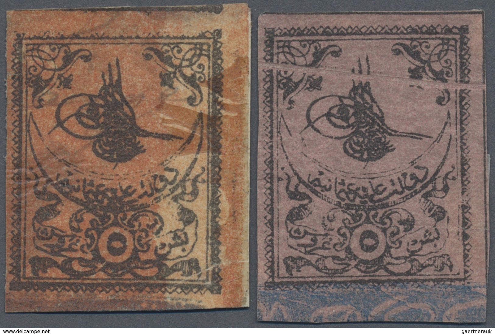 */(*) Türkei: 1863, 5 Pia. Rose And Postage Due 5 Pia. Redbrown Both Stamps Showing Color Errors, Fine Pai - Brieven En Documenten