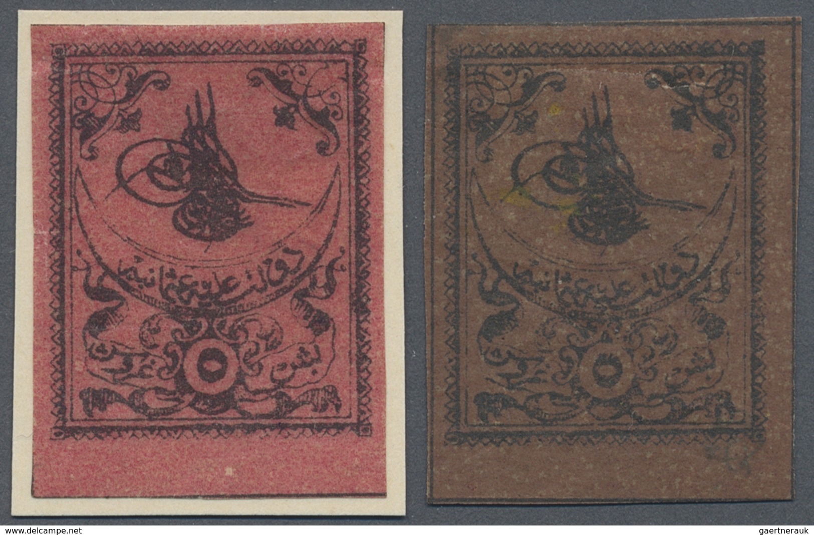 * Türkei: 1863, 5 Pia. Rose And Postage Due 5 Pia. Brown Both Stamps Showing Variety "no Border", Fine - Lettres & Documents