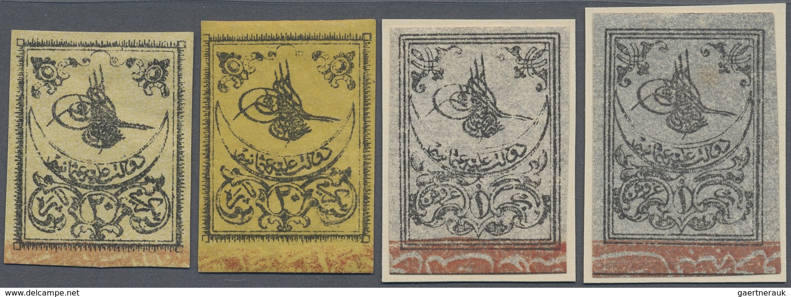 * Türkei: 1864, Two 20 Pa Yellow And Two 1 Pia. Grey 3rd Print Surface Coloured Thick Paper, Stamps Sh - Brieven En Documenten