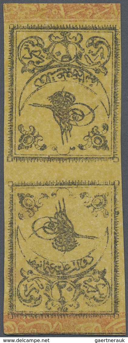 * Türkei: 1864, 3rd Print 20 Para Black On Deep Yellow Surface Coloured Thick Paper, A Fine Mint 'head - Lettres & Documents