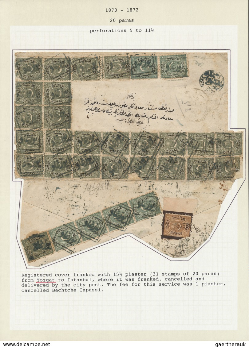 Br Türkei: 1871, 20 Para Green In Blocks And Stripes On Cover Forming The Very Scarce 15 1/2 Piaster Ra - Brieven En Documenten